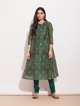 Chanderi Ethnic Motif Kurta - Green