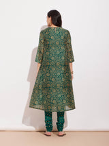 Chanderi Ethnic Motif Kurta - Green