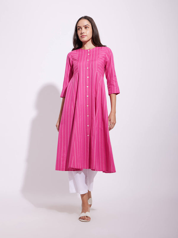 Cotton Stripe Play Kurta - Pink