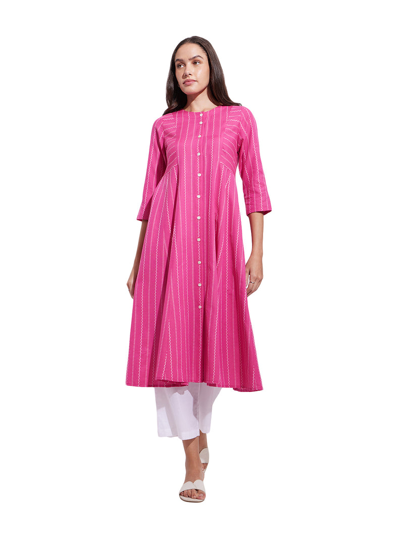 Cotton Stripe Play Kurta - Pink