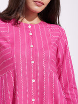 Cotton Stripe Play Kurta - Pink