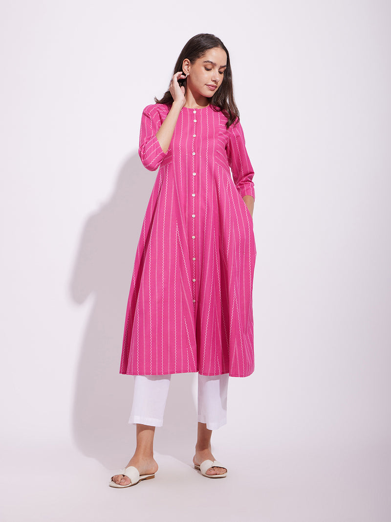 Cotton Stripe Play Kurta - Pink