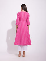 Cotton Stripe Play Kurta - Pink