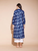 Cotton Ikat A-Line Kurta - Navy Blue