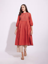 Cotton Solid Yoke Play Kurta - Rust