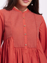 Cotton Solid Yoke Play Kurta - Rust