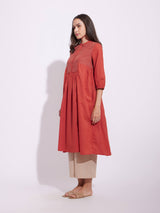 Cotton Solid Yoke Play Kurta - Rust