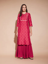 Jacquard Ethnic Motif Kurta - Red