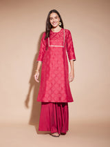 Jacquard Ethnic Motif Kurta - Red