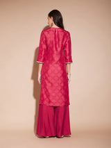 Jacquard Ethnic Motif Kurta - Red