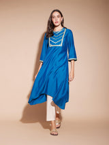 Viscose Solid Asymmetrical Kurta - Blue