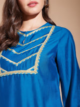 Viscose Solid Asymmetrical Kurta - Blue