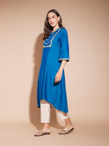 Viscose Solid Asymmetrical Kurta - Blue