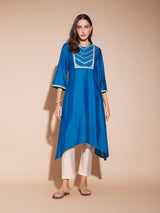 Viscose Solid Asymmetrical Kurta - Blue