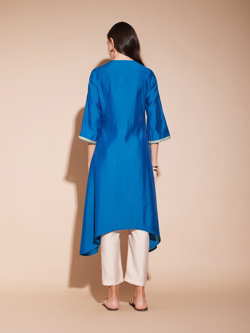 Viscose Solid Asymmetrical Kurta - Blue