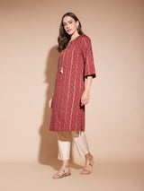 Viscose Woven Design Kurta - Rust & Beige