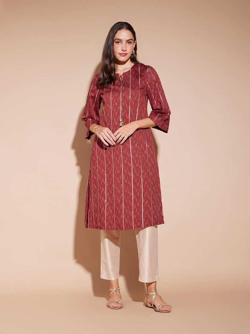 Viscose Woven Design Kurta - Rust & Beige