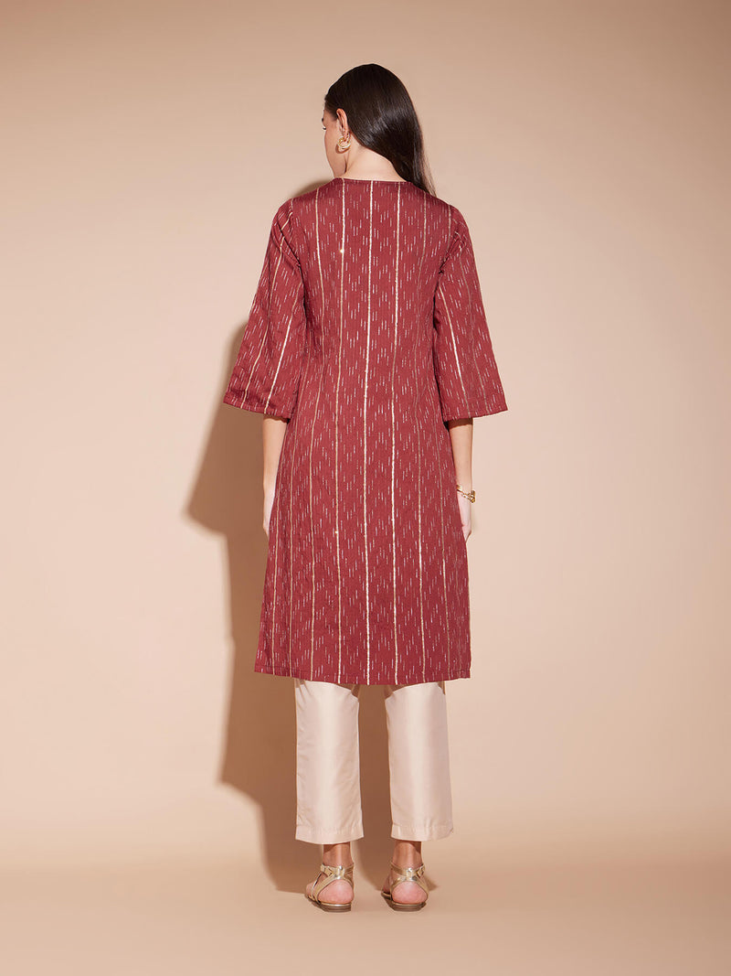 Viscose Woven Design Kurta - Rust & Beige