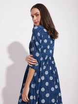 Cotton Dabu Polka Play Kurta - Indigo