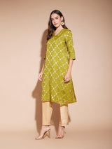 Jacquard Woven Design A-Line Kurta - Green