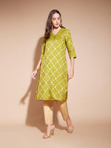 Jacquard Woven Design A-Line Kurta - Green