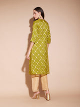 Jacquard Woven Design A-Line Kurta - Green