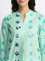 Cotton Floral Motif Kurta - Blue
