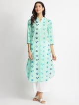 Cotton Floral Motif Kurta - Blue