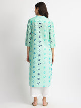 Cotton Floral Motif Kurta - Blue