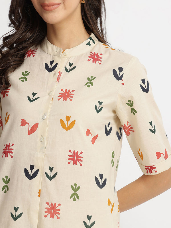 Cotton Floral Motif Kurta Set - Multicolour
