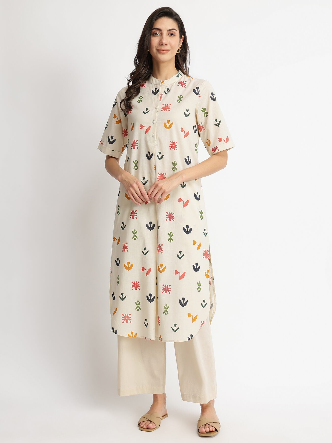Cotton Floral Motif Kurta - Multicolour