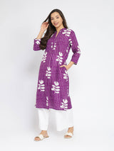 Cotton Floral Relaxed Kurta - Purple
