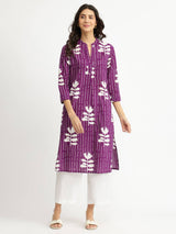 Cotton Floral Relaxed Kurta - Purple