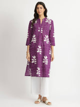 Cotton Floral Relaxed Kurta - Purple