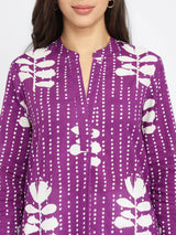 Cotton Floral Relaxed Kurta - Purple