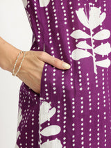 Cotton Floral Relaxed Kurta - Purple