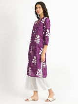 Cotton Floral Relaxed Kurta - Purple