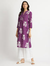 Cotton Floral Relaxed Kurta - Purple