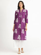 Cotton Floral Relaxed Kurta - Purple