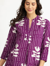Cotton Floral Relaxed Kurta - Purple