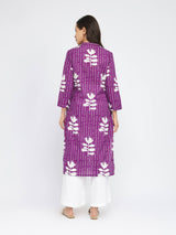 Cotton Floral Relaxed Kurta - Purple
