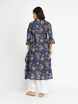 Cotton Asymmetric Print Play Kurta - Navy Blue