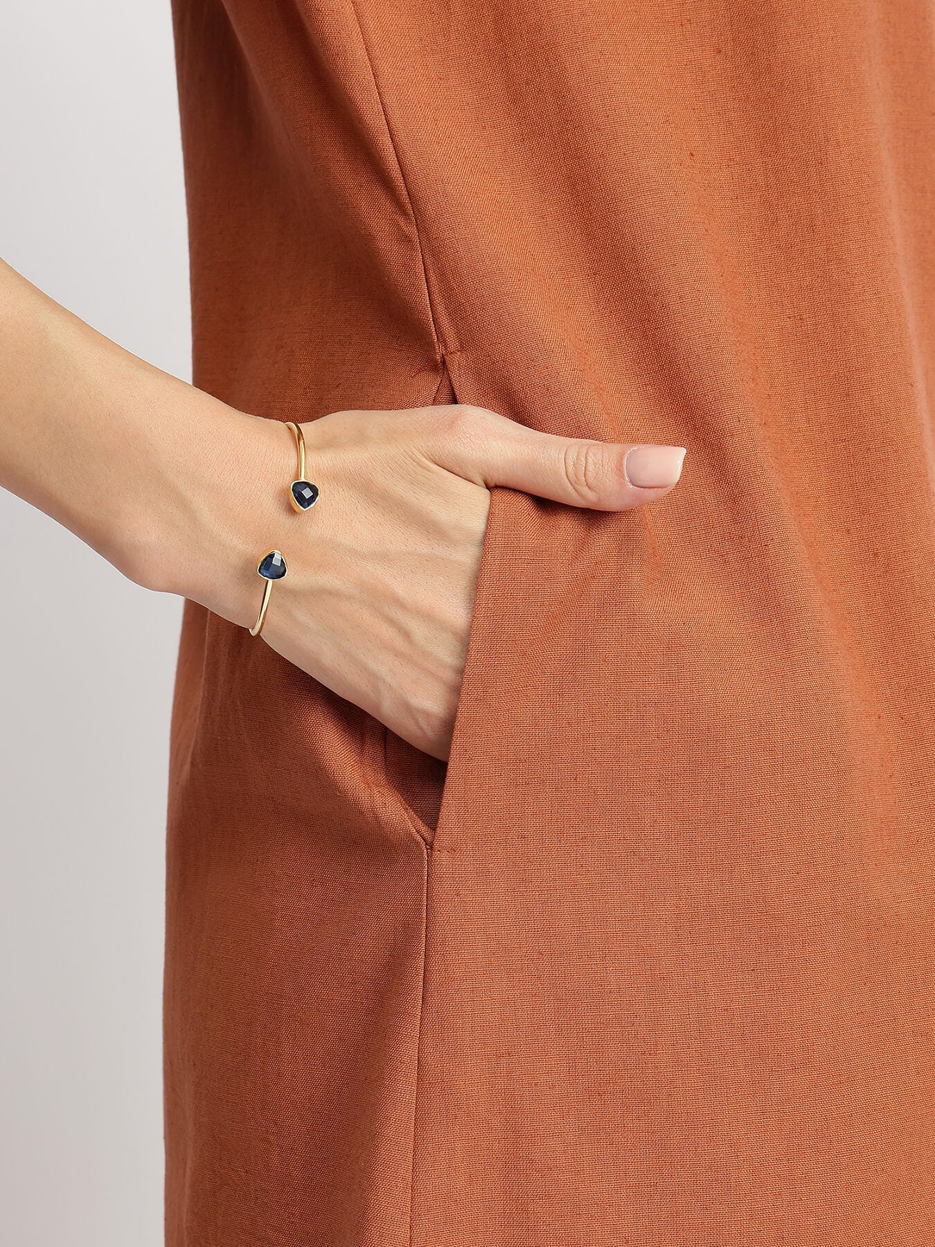 Linen Blend Solid Kurta Set - Rust