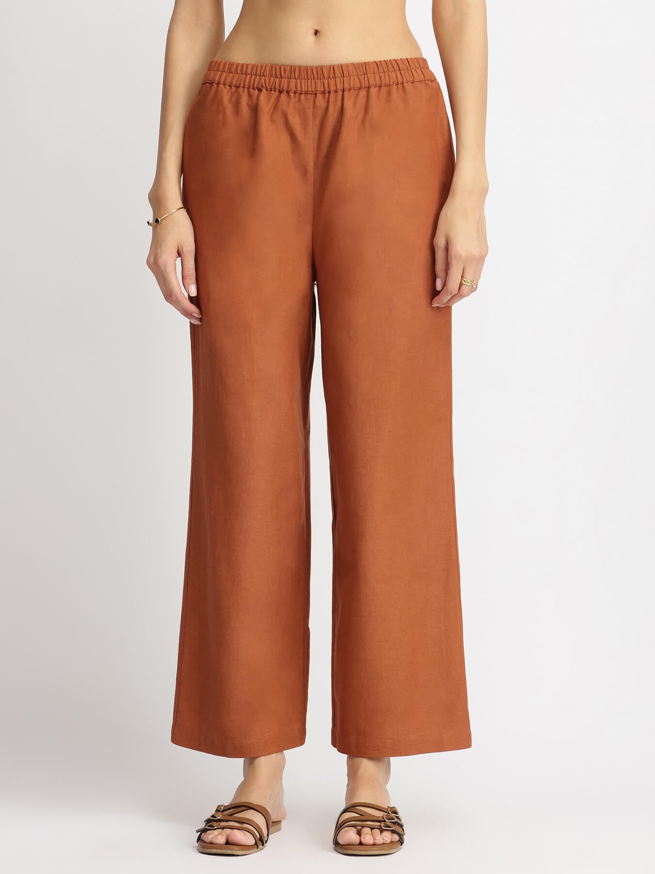 Linen Blend Solid Kurta Set - Rust