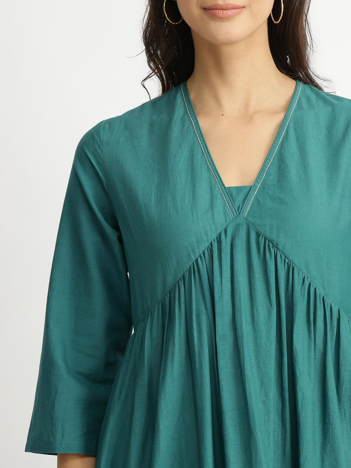 Cotton Floral Placement Print Kurta Set - Teal