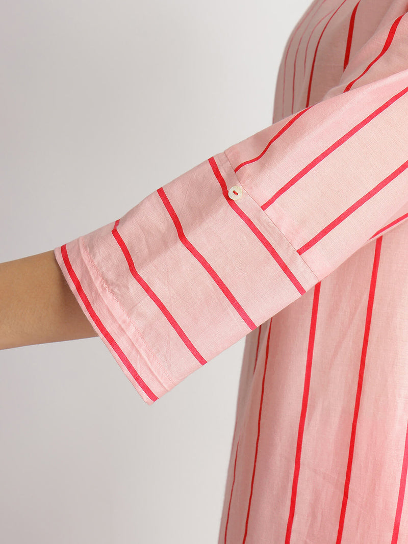 Cotton Striped A-Line Kurta Set - Pink