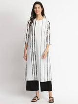 Cotton Striped A-Line Kurta Set - White & Black
