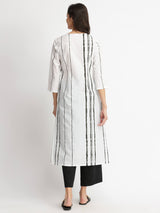 Cotton Striped A-Line Kurta Set - White & Black