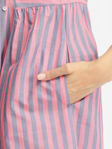 Cotton Striped Pintuck A-Line Kurta Set - Pink & Blue