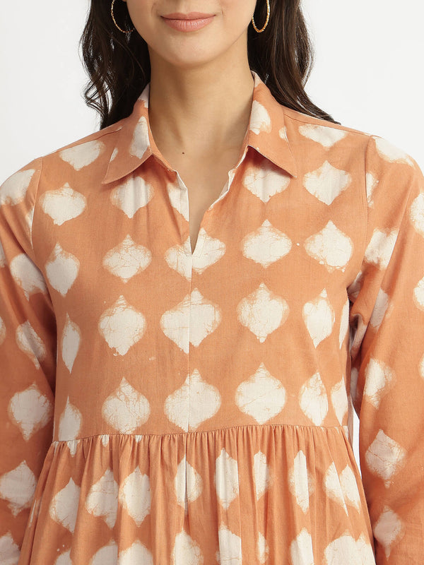Cotton Dabu Abstract Print Kurta Set - Rust